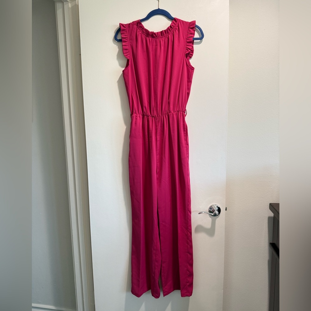 Ruffled Mock Neck Pink Jumpsuit